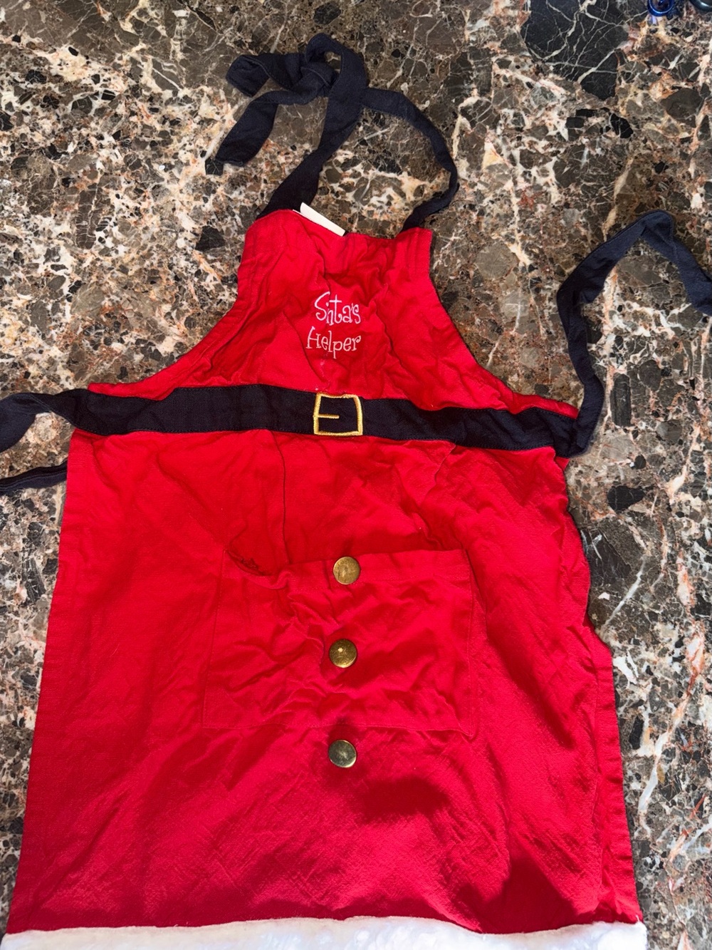 Kids Red "Santa's Helper" Apron with Belt Detail
